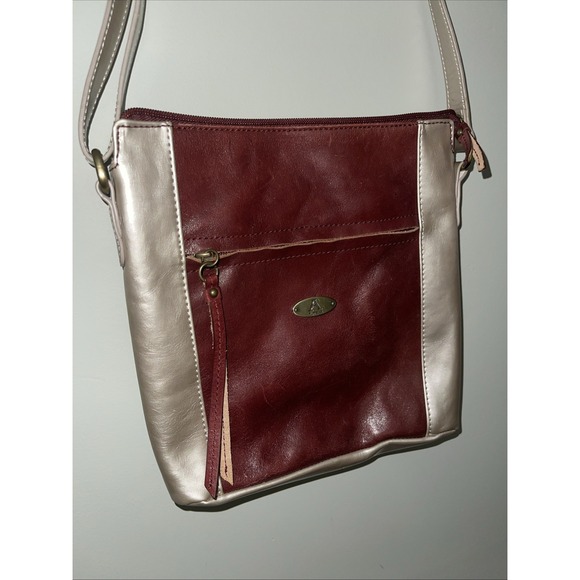 Aurielle Handbags - Aurielle Genuine Leather Silver & Burgundy Handbag Purse Tote Beautiful Bag Nice